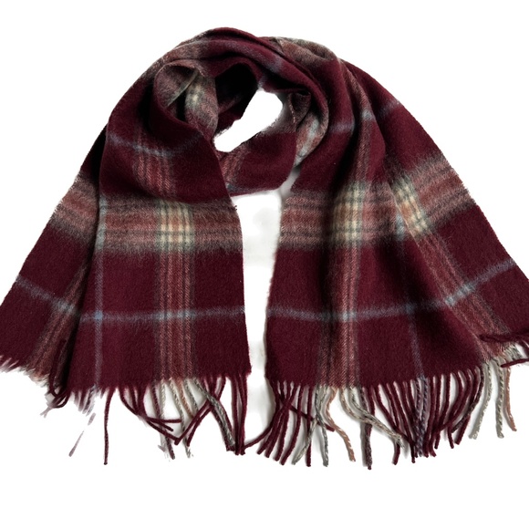 Andrews 100% Merino Wool Scarf Rectangle Red Blue 11.5" x 55" Very Soft - Picture 2 of 4